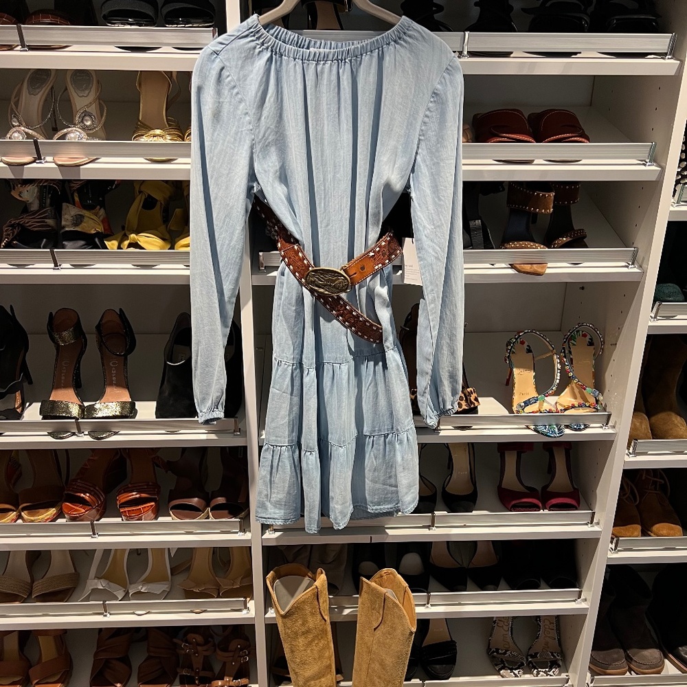 Bella Dahl Elastic Neck Tiered Dress Powder Blue Wash